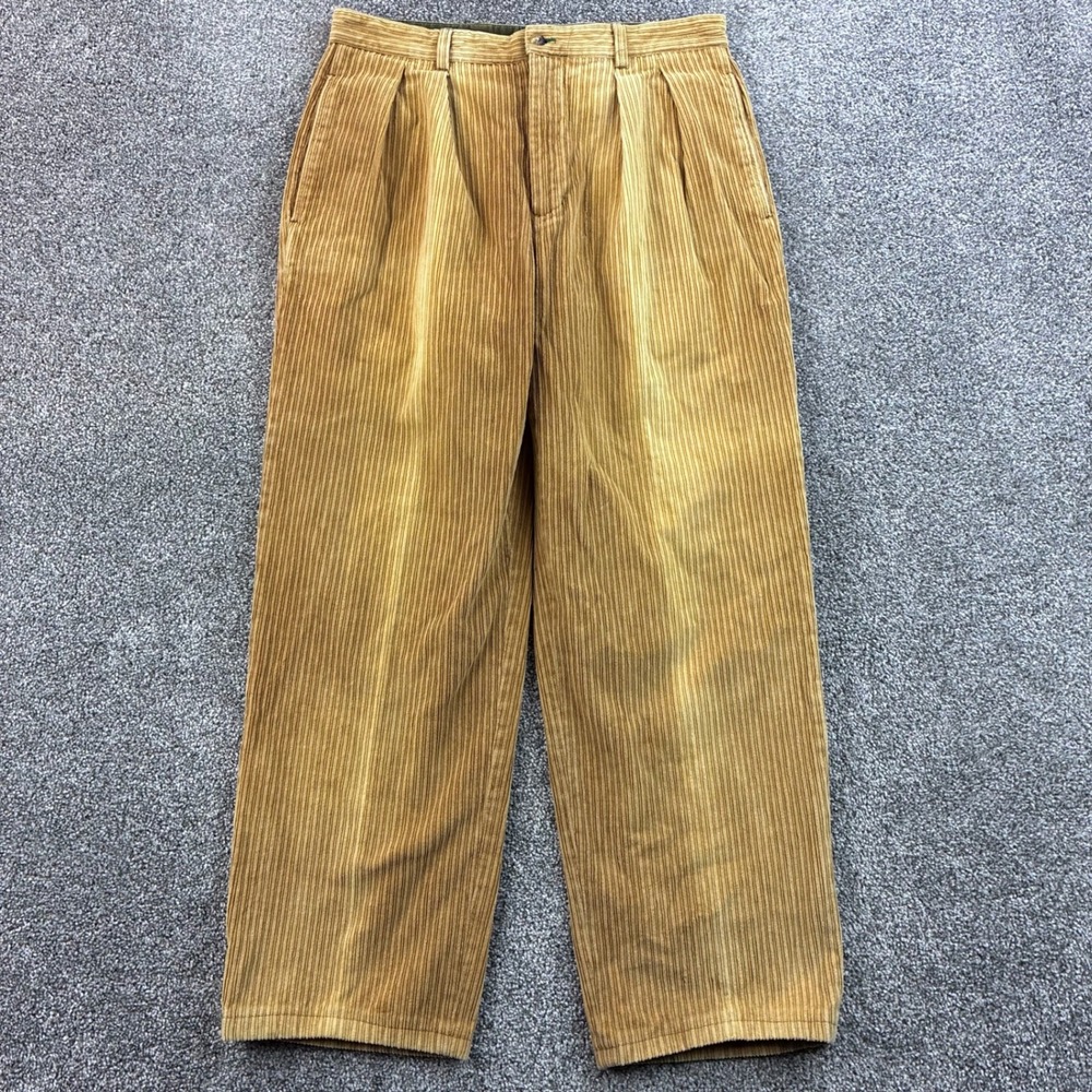 Vintage Tommy Hilfiger Corduroy Pants Mens 32x30 Tan Pleated Faded Wide Wale